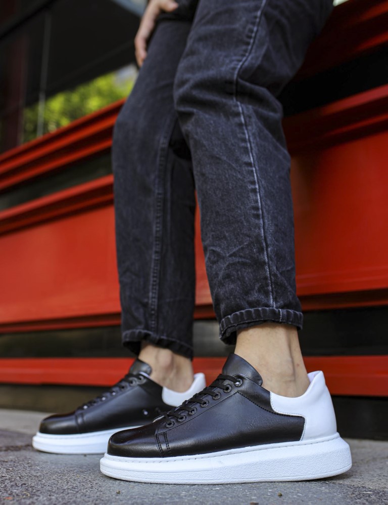 Ανδρικά μαύρα-λευκά δίσολα Sneakers λαστιχένια σόλα CH256M φωτογραφία